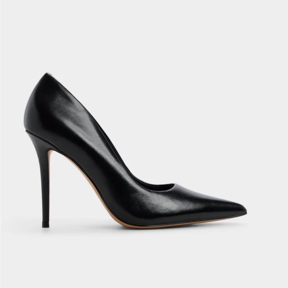 Aldo Stasya Black Leather Pointed-Toe Stiletto Pump sz 8.5 preloved